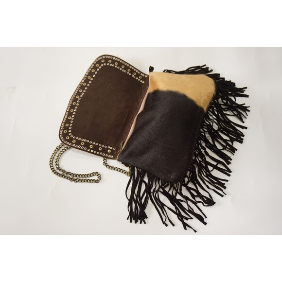 Moroccan Cowhide Leather Fringe Bag: Studded Shoulder Clutch - Picture 6 of 10